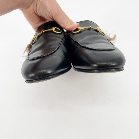 Gucci Black Leather Princetown Fur Wool Lined Horsebit Mule Slipper EU 39.5 - Picture 8 of 12